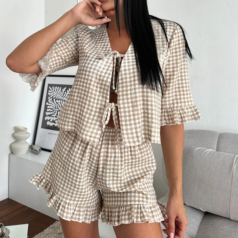 Women's Pajama Set – Loose Fit – Breathable Material – Short Sleeves & Shorts – Ruffles - Image 3