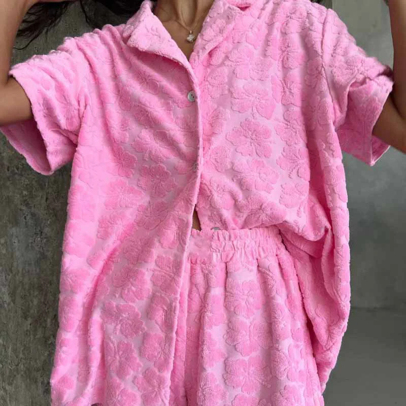 Ladies Pyjama Set – Relaxed Fit – Button-Closure Shirt – Elastic Shorts – Soft Knit - Image 2