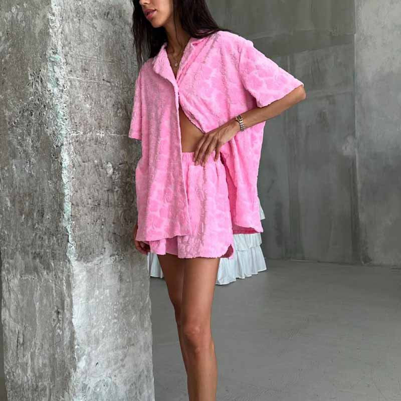 Ladies Pyjama Set – Relaxed Fit – Button-Closure Shirt – Elastic Shorts – Soft Knit - Image 3