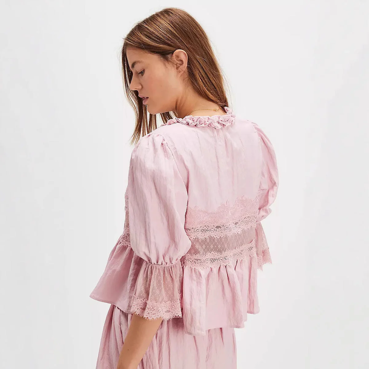 Women's Pajama Set – V-Neck Bow Top – Lace Trim – Relaxed Fit – Breathable Fabric - Image 4