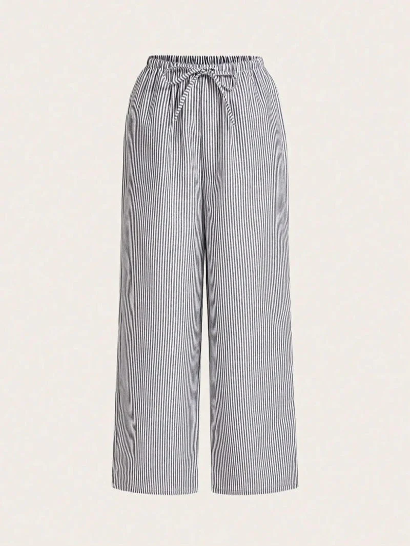 Ladies straight pants – Breathable material – Drawstring waist – Full length – Striped - Image 5