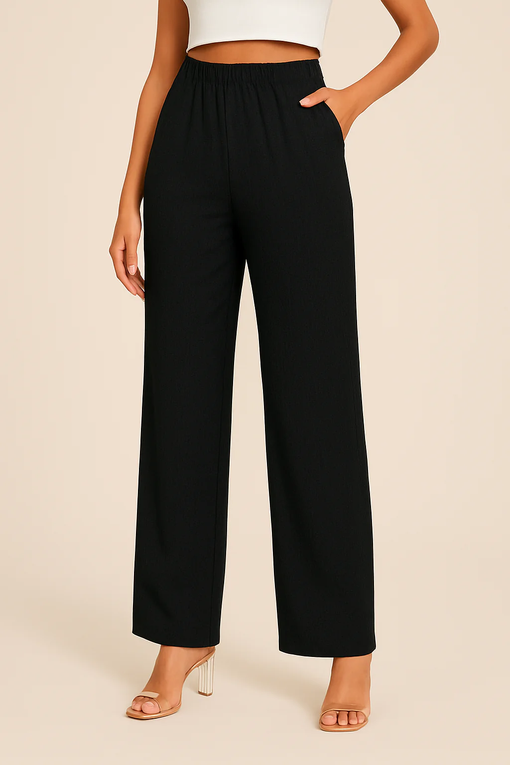 Ladies straight trousers – Relaxed fit – Elastic waist – Breathable fabric – Full length - Image 2