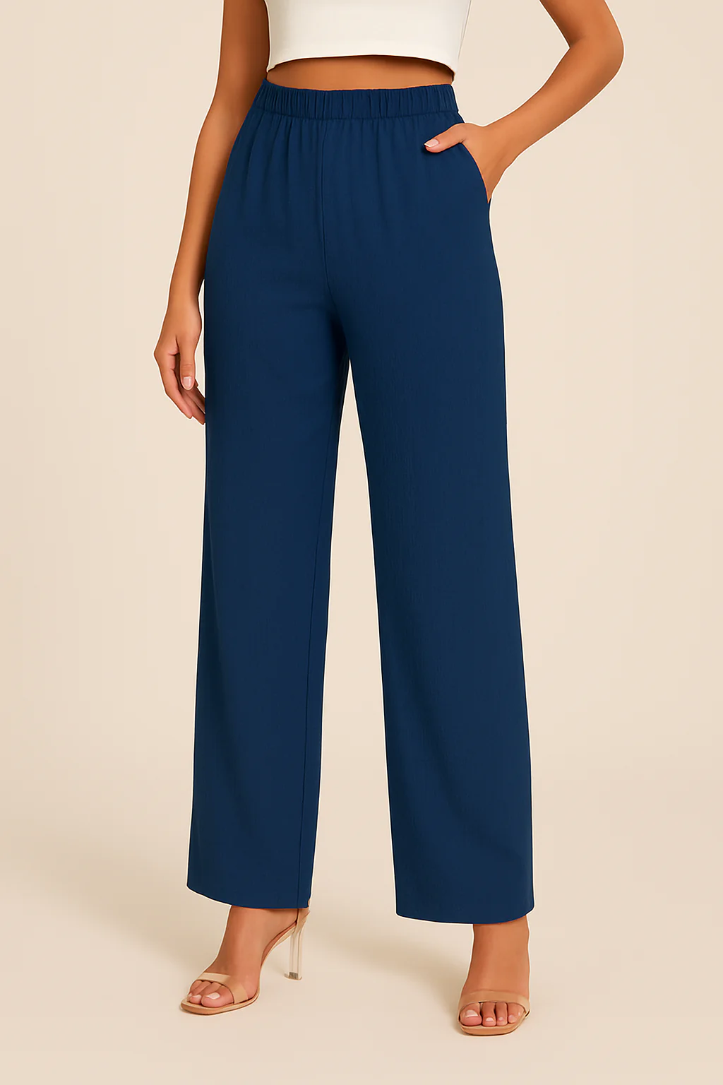 Ladies straight trousers – Relaxed fit – Elastic waist – Breathable fabric – Full length - Image 3