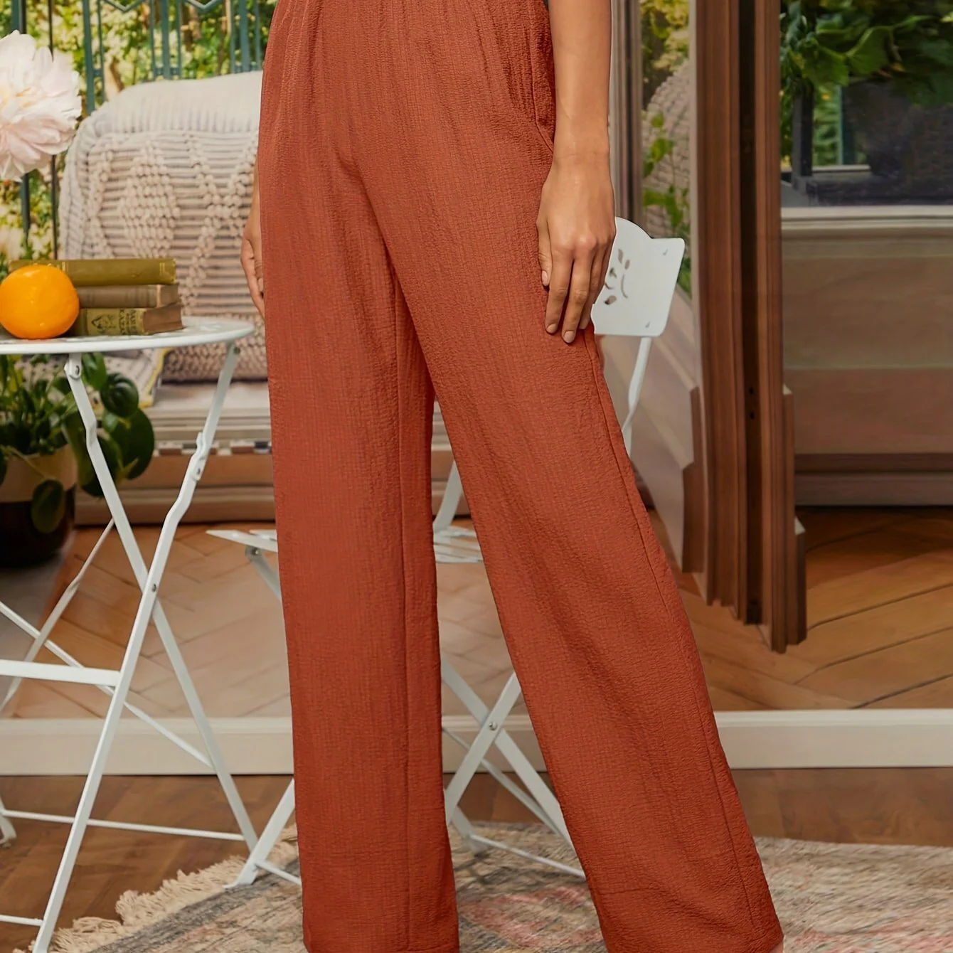 Ladies straight trousers – Relaxed fit – Elastic waist – Breathable fabric – Full length - Image 5
