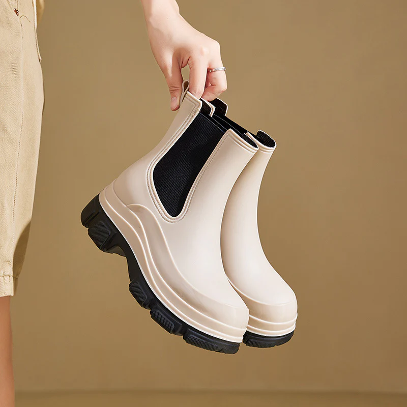 Ladies Short Rain Boots – Waterproof – Slip-On With Elastic – Anti-Slip Sole - Image 2