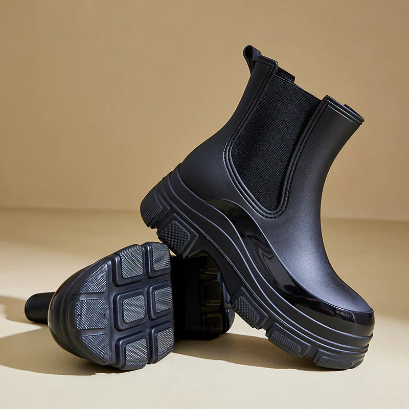 Ladies Short Rain Boots – Waterproof – Slip-On With Elastic – Anti-Slip Sole - Image 4