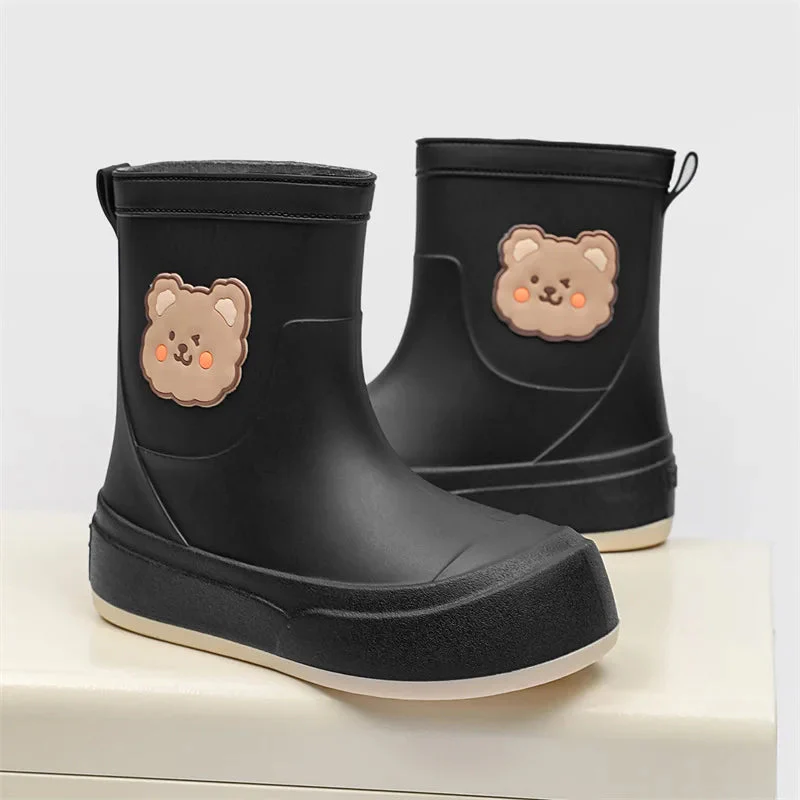 Women's Rain Boots – Rubber – Ankle Length – Bear Motif – Easy To Put On - Image 2