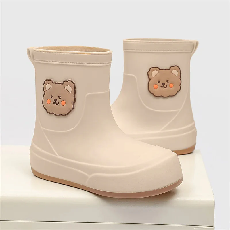 Women's Rain Boots – Rubber – Ankle Length – Bear Motif – Easy To Put On - Image 3