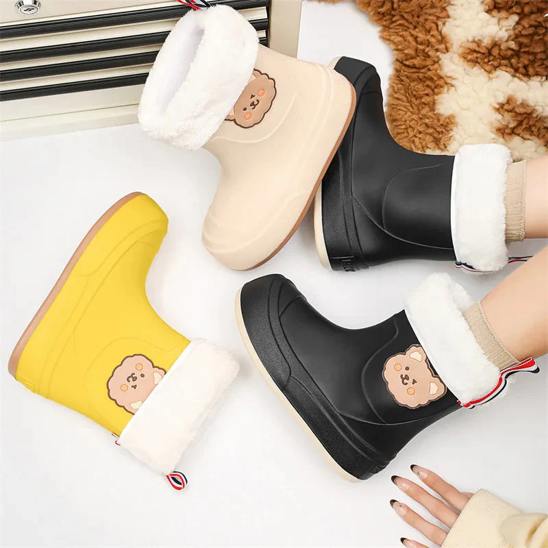 Women's Rain Boots – Rubber – Ankle Length – Bear Motif – Easy To Put On - Image 5