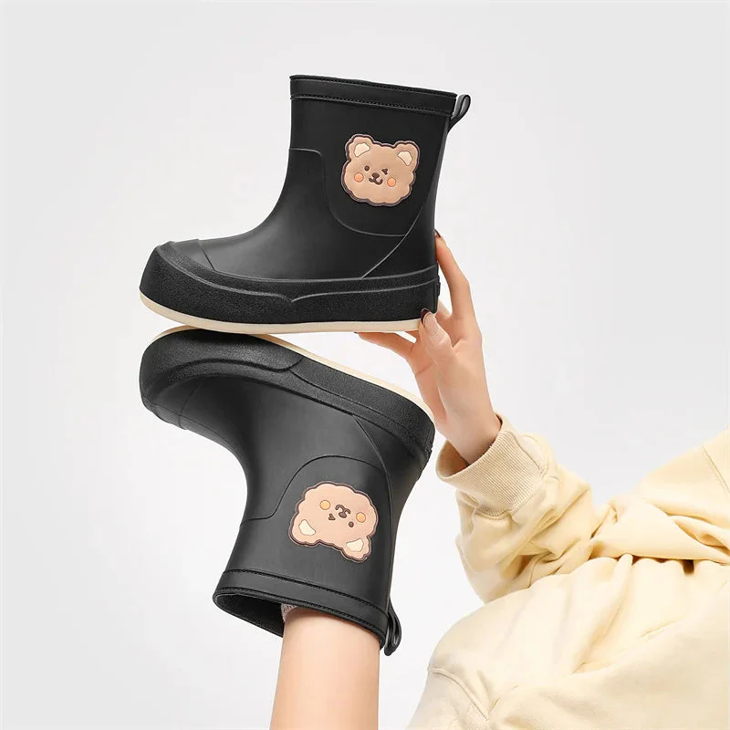 Women's Rain Boots – Rubber – Ankle Length – Bear Motif – Easy To Put On - Image 6