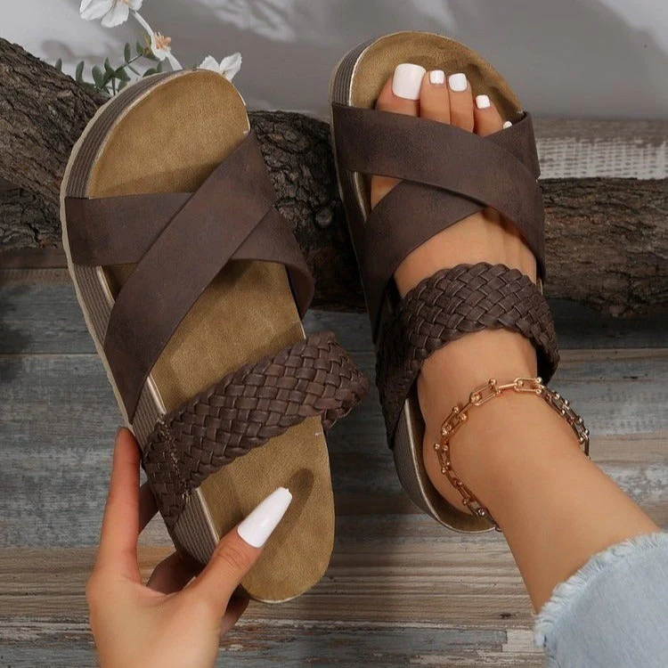 Ladies Sandals – Open Toe – Woven Cross Strap – Slip-on – Comfort Platform Sole - Image 3