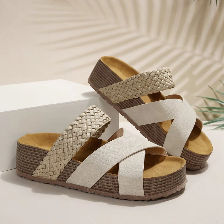 Ladies Sandals – Open Toe – Woven Cross Strap – Slip-on – Comfort Platform Sole - Image 5