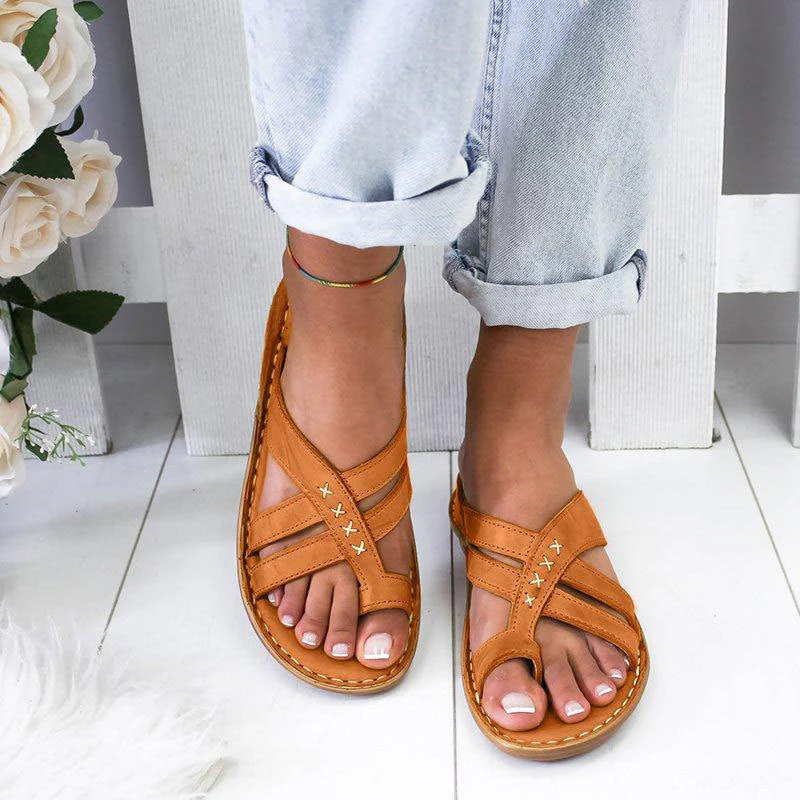 Women's sandals – Orthopedic flat model – Open toe – Crossed straps – Comfort fit - Image 2