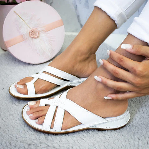 Women's sandals – Orthopedic flat model – Open toe – Crossed straps – Comfort fit - Image 3