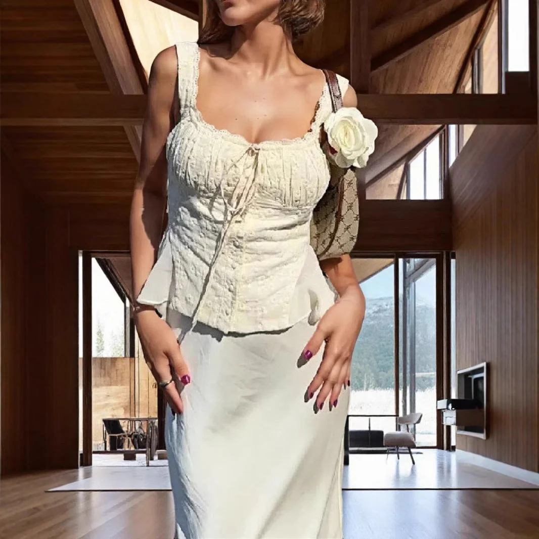 Ladies Set with Lace Top and Mermaid Skirt – Slim Fit – Off-Shoulder – Chic Eveningwear - Image 2
