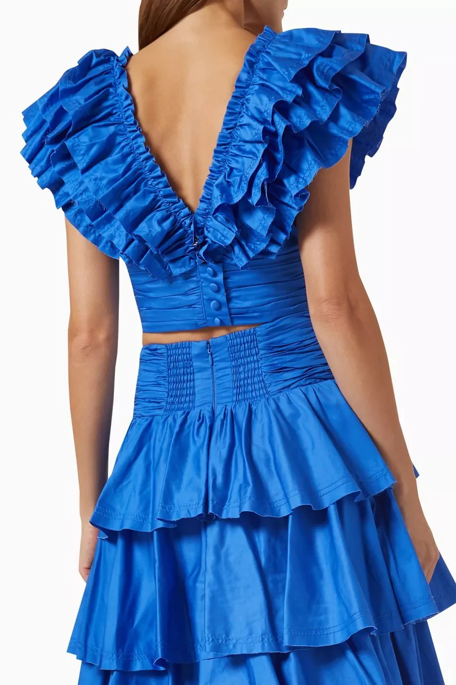 Ladies Set With Skirt – V-neck Crop Top – Ruffles – Layered Maxi Skirt – Luxury Fabrics - Image 3