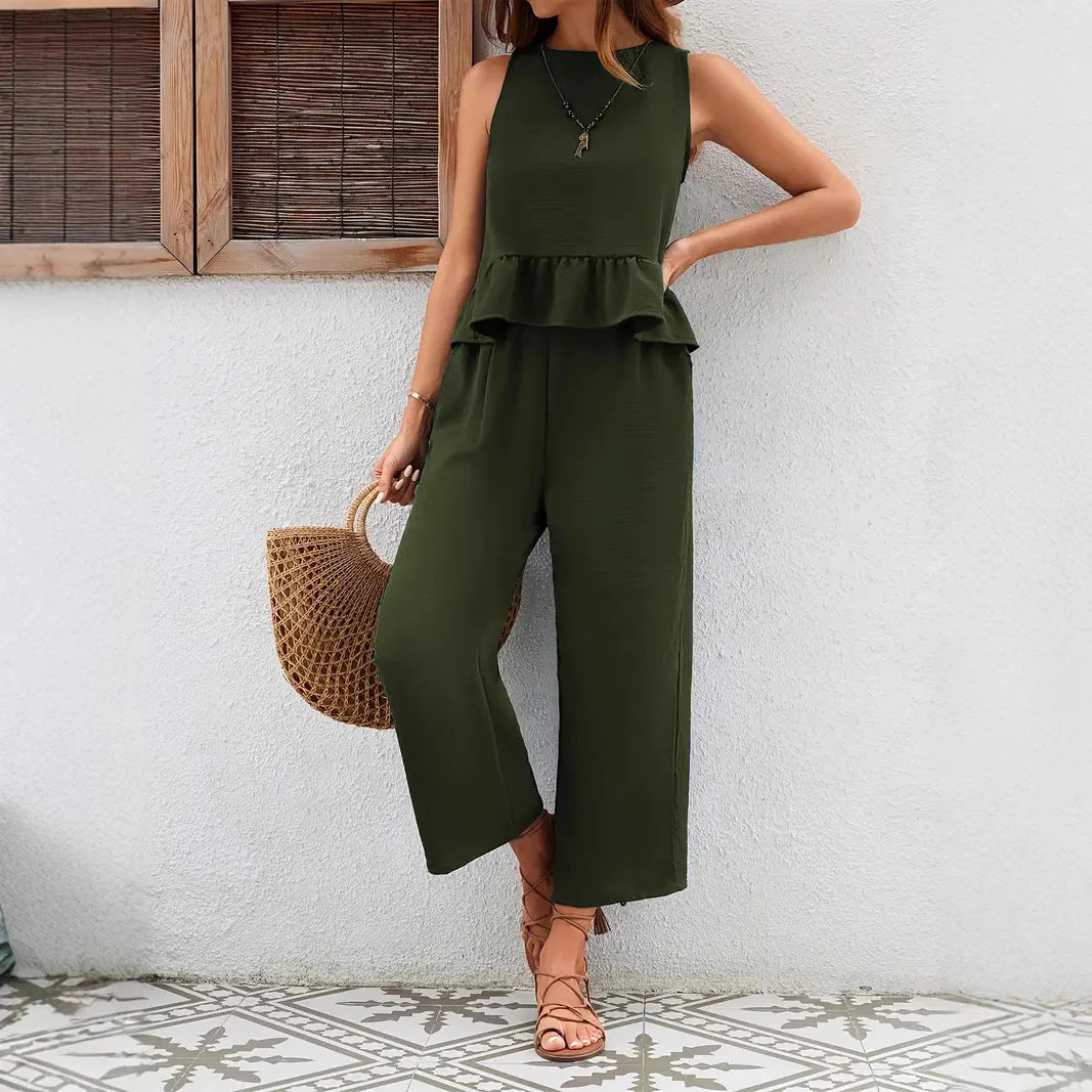 Ladies Set – Sleeveless Vest With Peplum – High Waist – Wide Legs – Breathable Comfort - Image 3