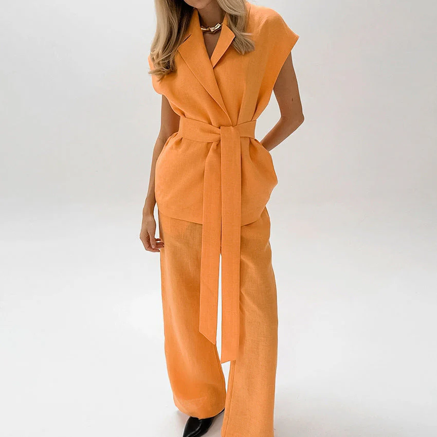Ladies Set – Sleeveless Top and Wide Pants – Breathable Fabric – Relaxed Fit – Waist Belt - Image 4