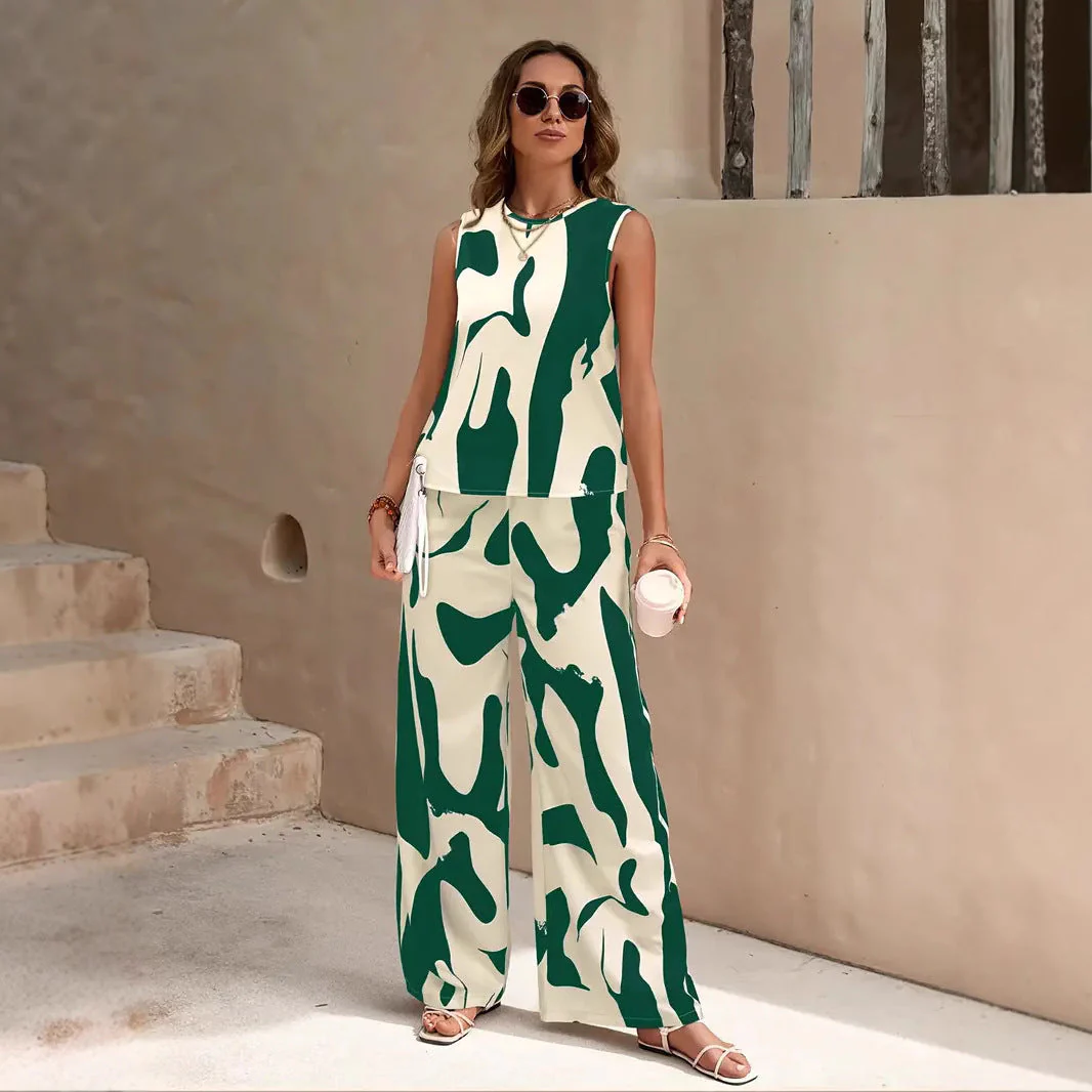 Ladies Set – Sleeveless Top and Wide Pants – Relaxed Fit – Breathable Comfort - Image 2