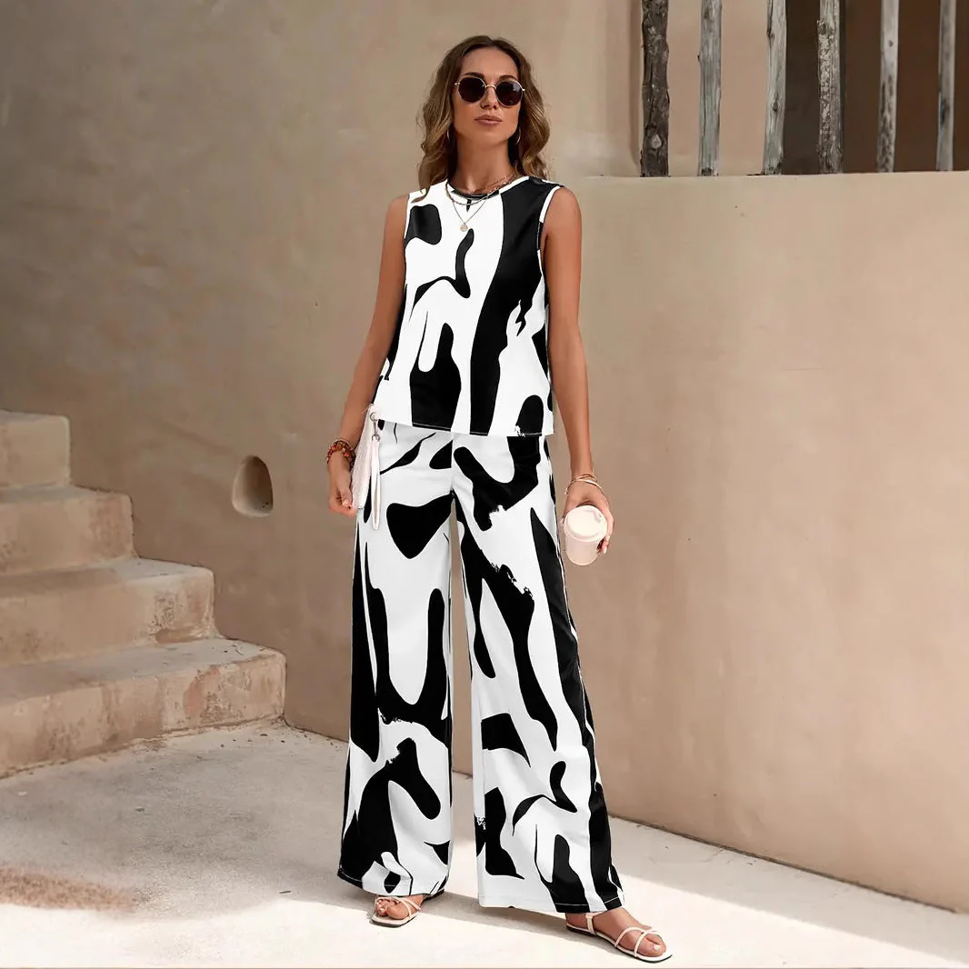 Ladies Set – Sleeveless Top and Wide Pants – Relaxed Fit – Breathable Comfort - Image 3