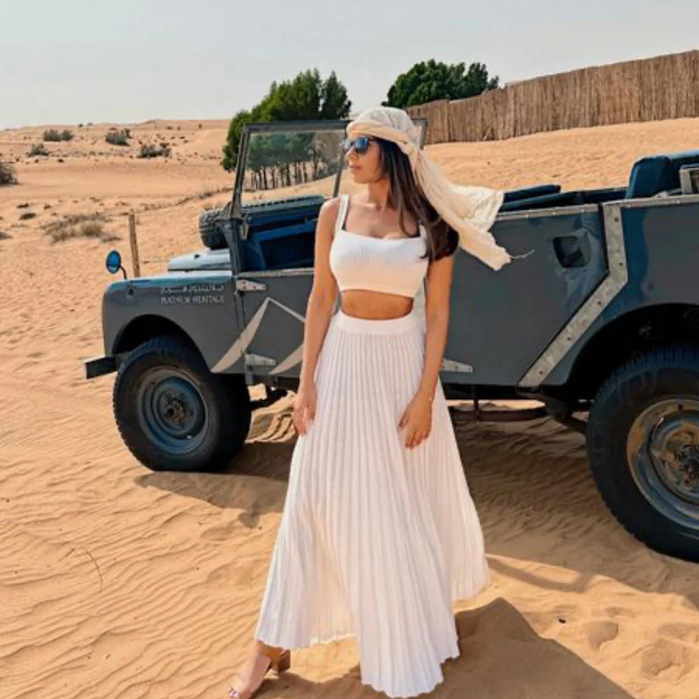 Women's Set Top And Skirt – Slim Fit Knitted Crop Top – Plissé Maxi Skirt – Soft Stretch - Image 5