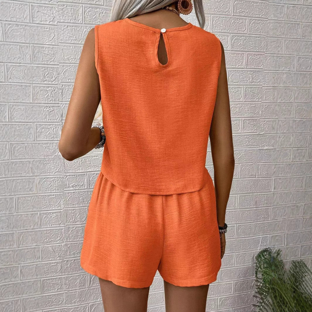 Women's Set Top and Shorts – Relaxed Fit – Breathable Fabric – Sleeveless and Cropped - Image 3