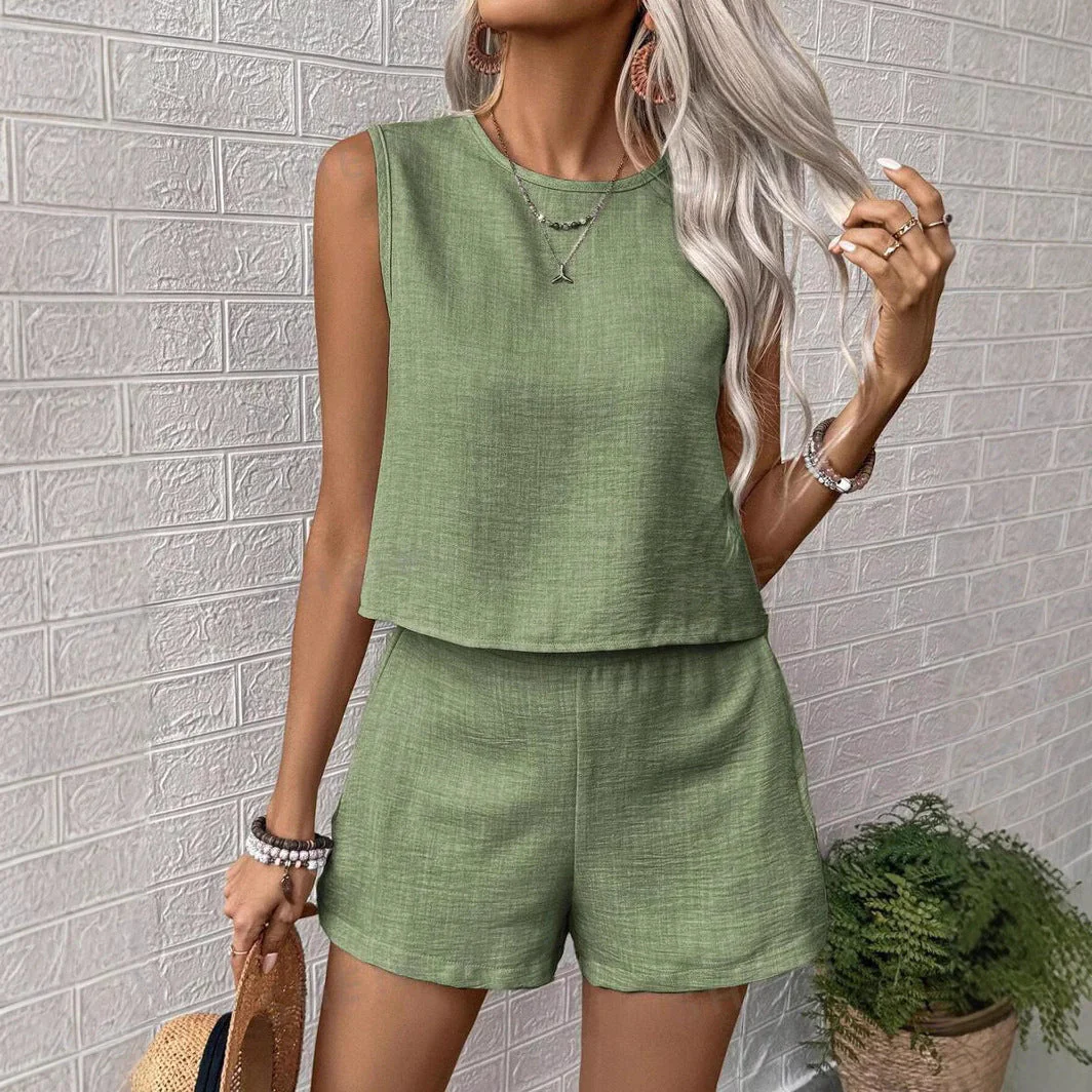 Women's Set Top and Shorts – Relaxed Fit – Breathable Natural Textile – Casual Look - Image 10