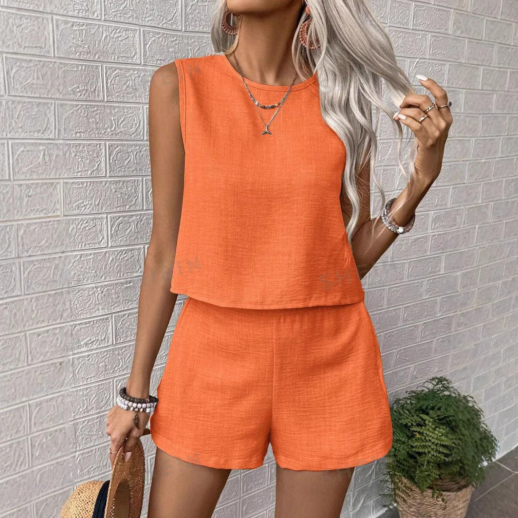 Women's Set Top and Shorts – Relaxed Fit – Breathable Natural Textile – Casual Look - Image 8