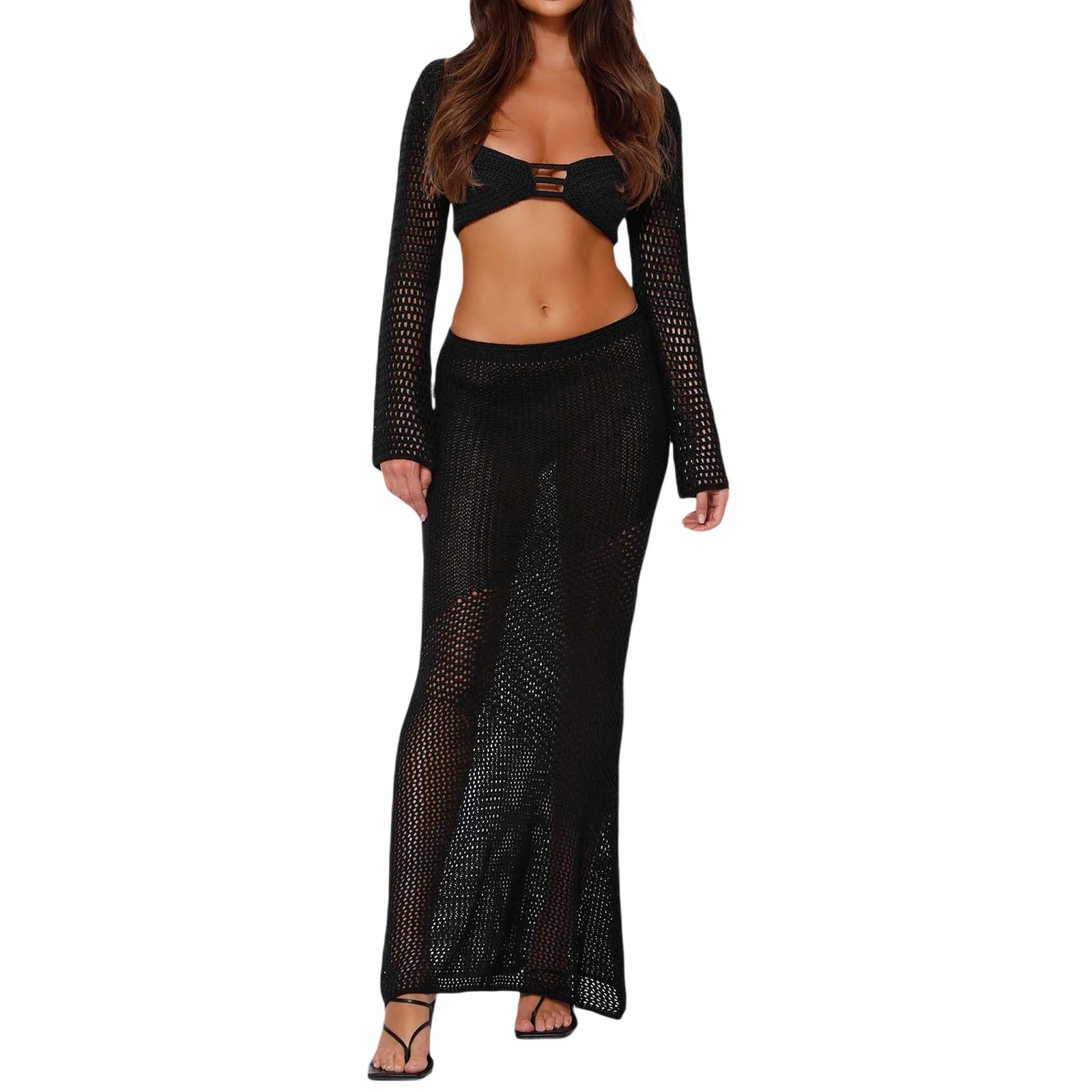 Ladies Set of Knitted Skirt and Crop Top – Slim Fit – Breathable Openweave Design - Image 4