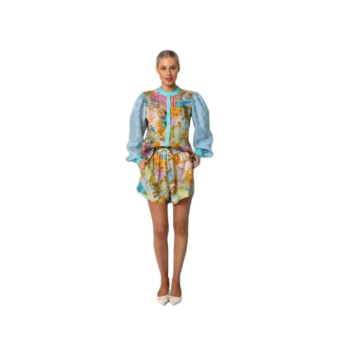 Ladies Set of Shirt and Shorts – Linen – Relaxed Fit – Button Closure – Drawstring Waist - Image 5
