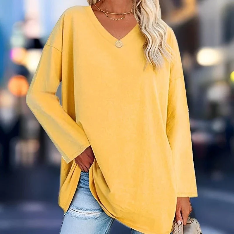 Women's Shirt – Oversized Fit – Cotton – V-neck – Long Sleeves Casual Style - Image 2