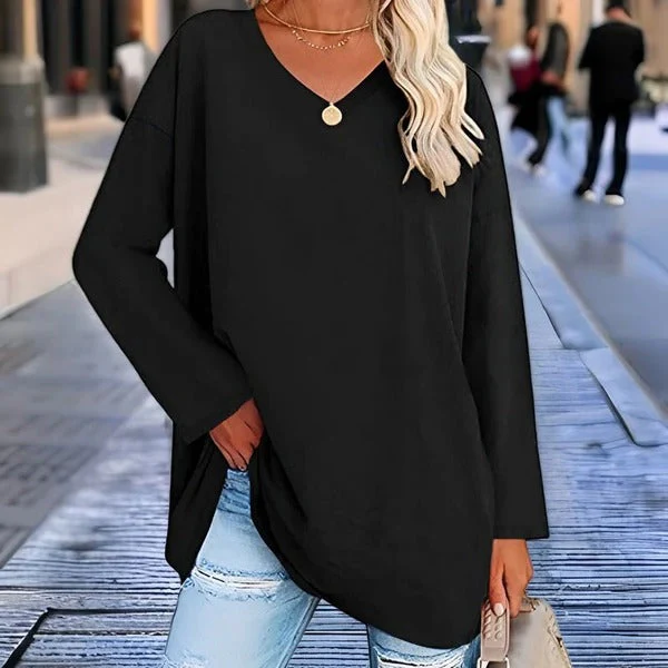 Women's Shirt – Oversized Fit – Cotton – V-neck – Long Sleeves Casual Style - Image 3