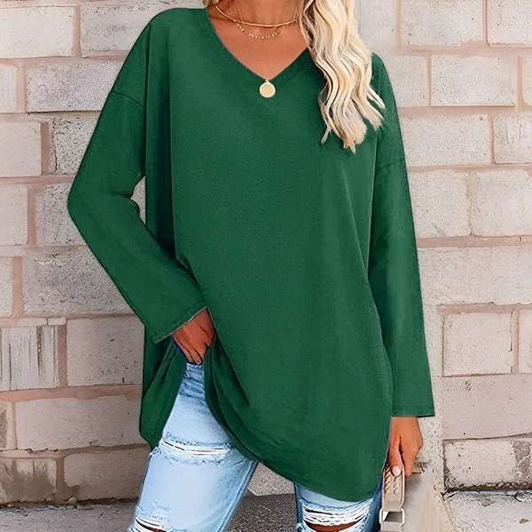 Women's Shirt – Oversized Fit – Cotton – V-neck – Long Sleeves Casual Style - Image 5