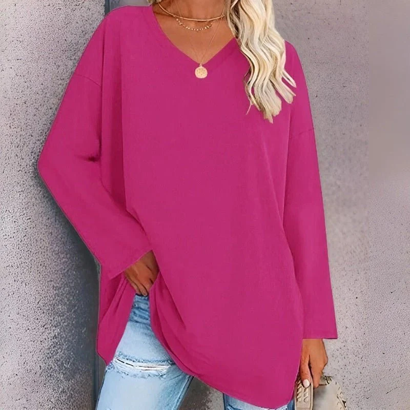 Women's Shirt – Oversized Fit – Cotton – V-neck – Long Sleeves Casual Style - Image 6