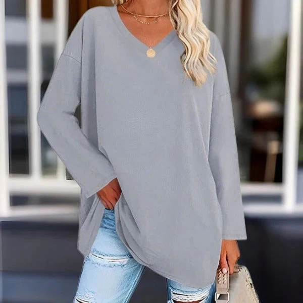 Women's Shirt – Oversized Fit – Cotton – V-neck – Long Sleeves Casual Style - Image 7