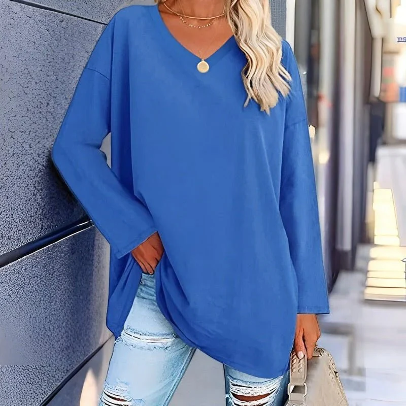 Women's Shirt – Oversized Fit – Cotton – V-neck – Long Sleeves Casual Style - Image 8