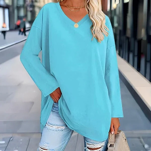 Women's Shirt – Oversized Fit – Cotton – V-neck – Long Sleeves Casual Style - Image 9
