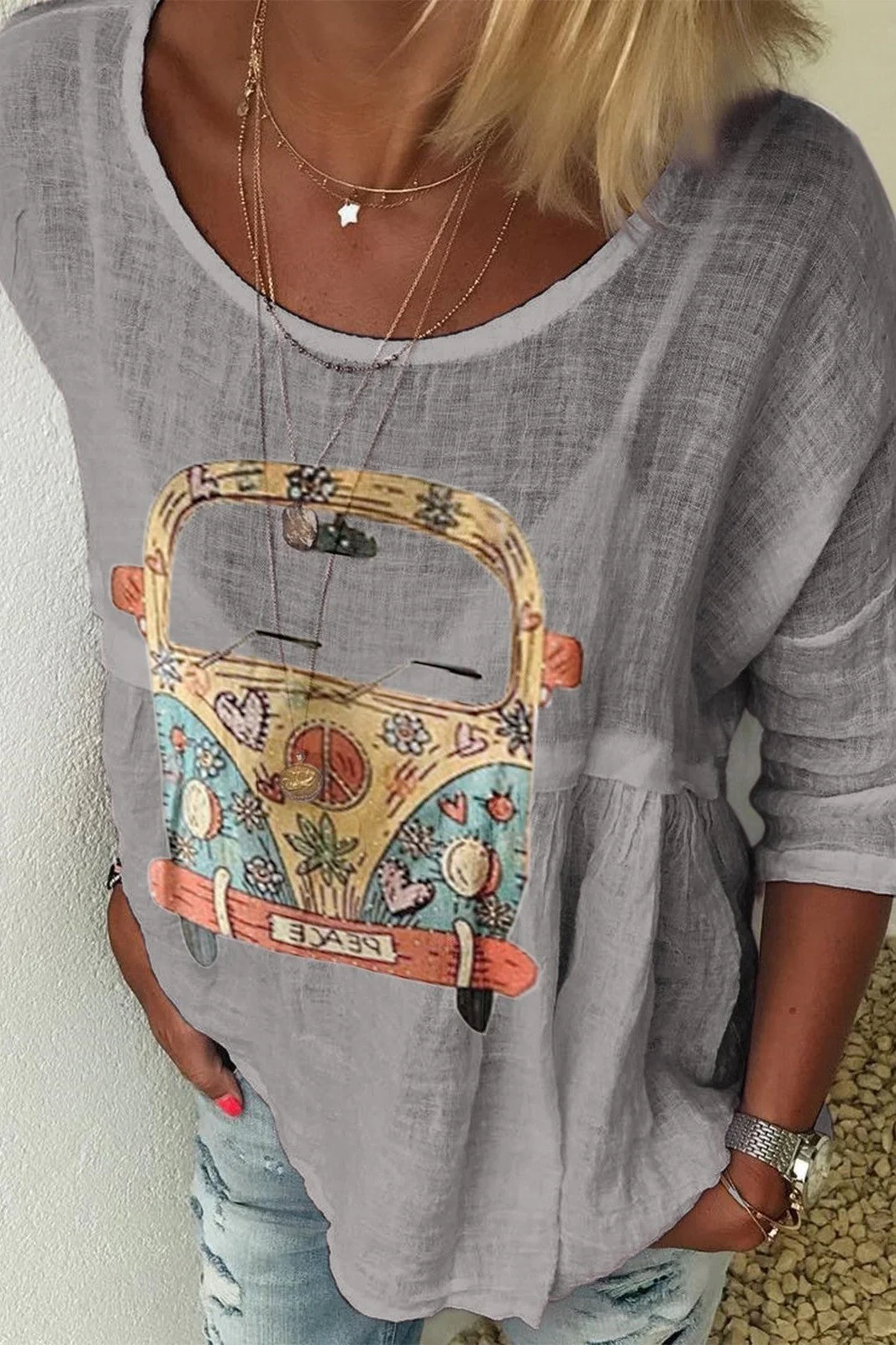 Women's Shirt – Relaxed Fit – Round Neck – Half-length Sleeve – Bohemian Print - Image 5