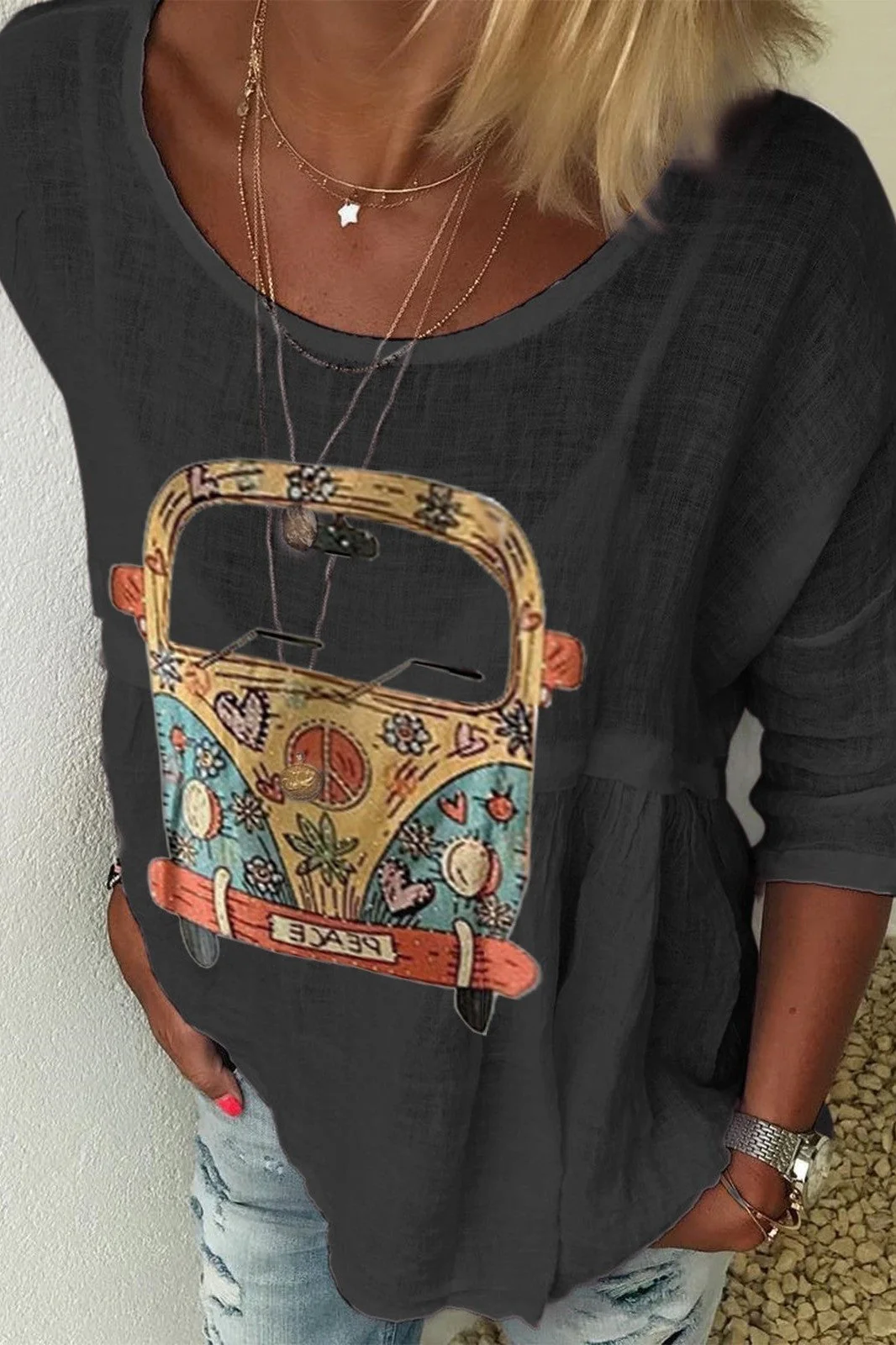 Women's Shirt – Relaxed Fit – Round Neck – Half-length Sleeve – Bohemian Print - Image 6