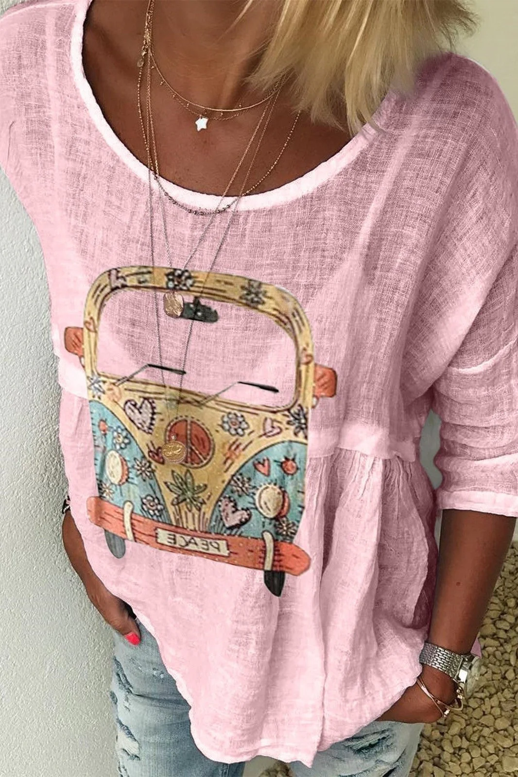 Women's Shirt – Relaxed Fit – Round Neck – Half-length Sleeve – Bohemian Print - Image 7
