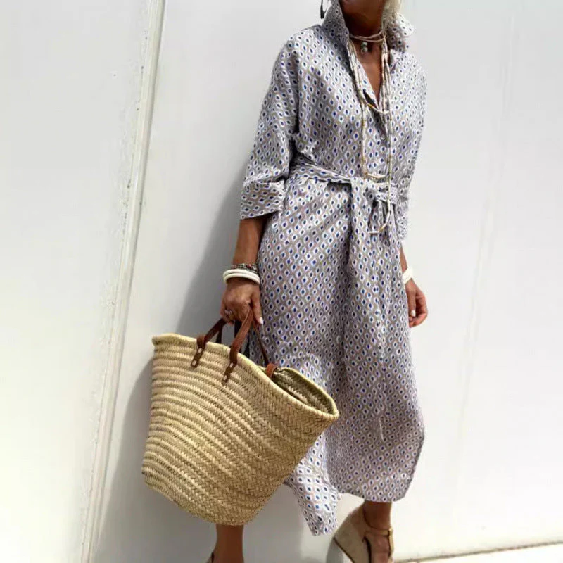 Women's Shirt Dress – Relaxed Fit – Breathable Fabric – Striped – Button Closure – Side Slits - Image 2