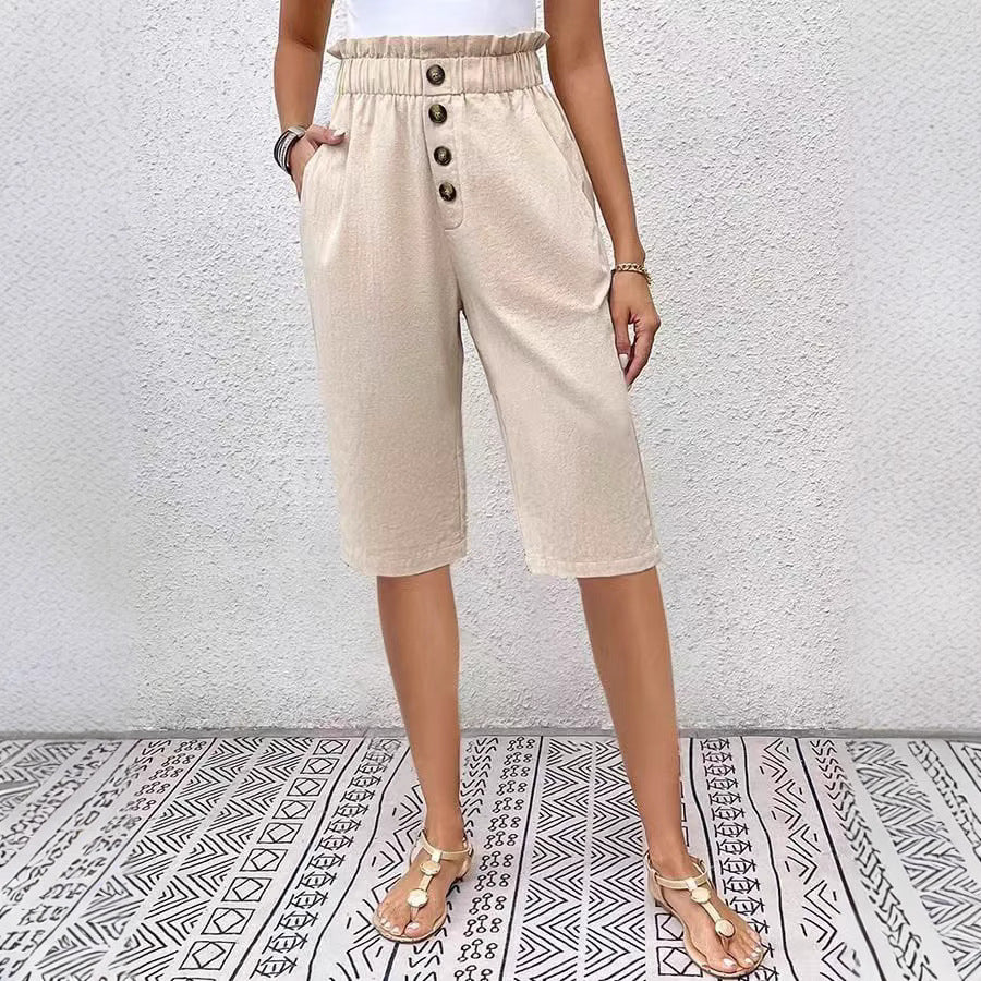 Women's Shorts – High Waist Paperbag – Relaxed Fit – Breathable Natural Fabric - Image 3