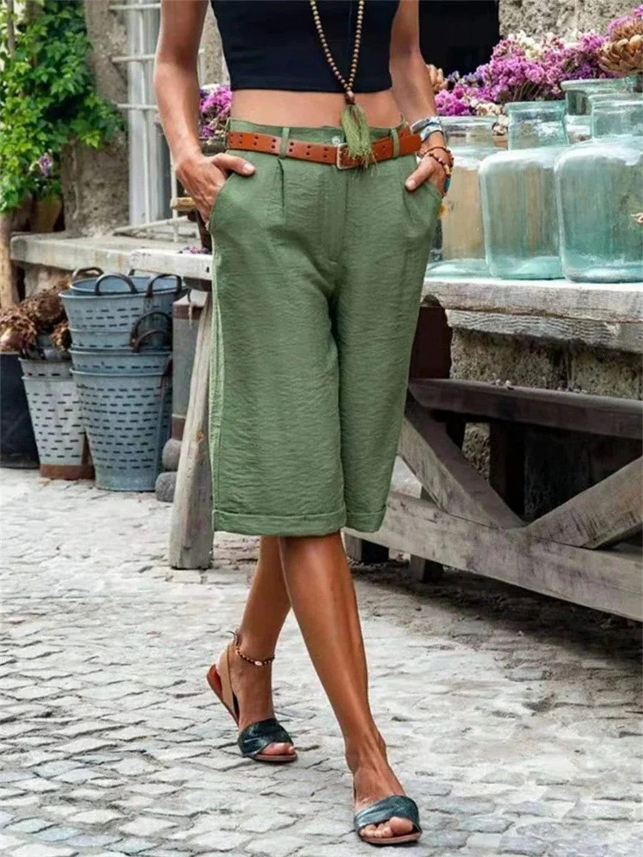 Ladies Shorts – Relaxed Fit – Natural Texture – Knee Length – Side Pockets – Cuffed Hem - Image 3