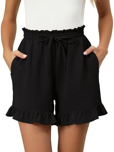 Women's Shorts – Relaxed Fit – Ruffle Hem – Elastic Waist with Drawstring – Breathable Design - Image 4