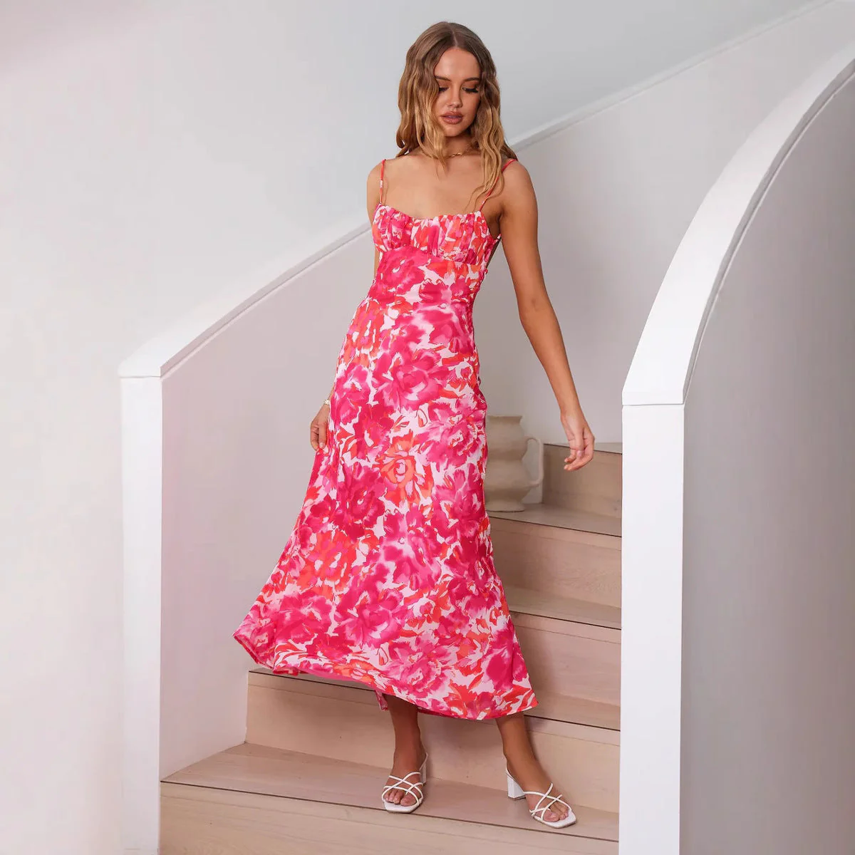 Women's Slip Dress – Satin Look – Slim Fit – Spaghetti Straps – Low Back – Maxi Length - Image 2