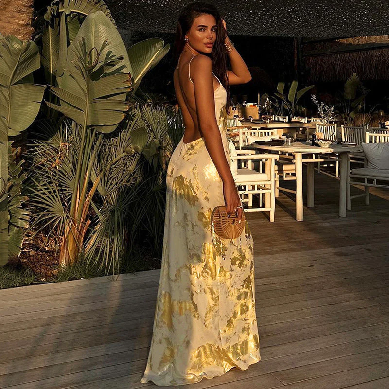 Ladies Slip Dress – Slim Fit – Long Length – Backless – Spaghetti Straps – Luxury Fabric - Image 3