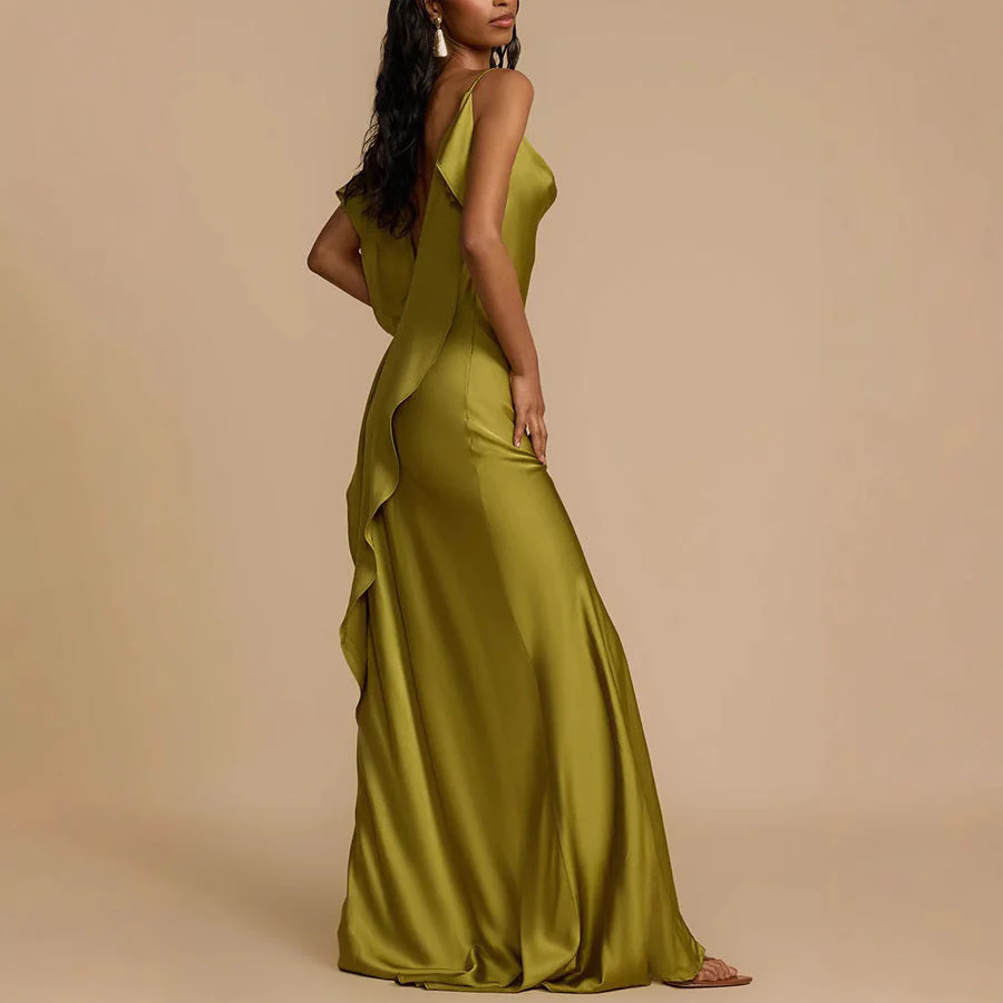 Ladies Slip Dress – Luxury Fabric – Cowl Neck – Spaghetti Straps – Slit – Loose Fit - Image 2