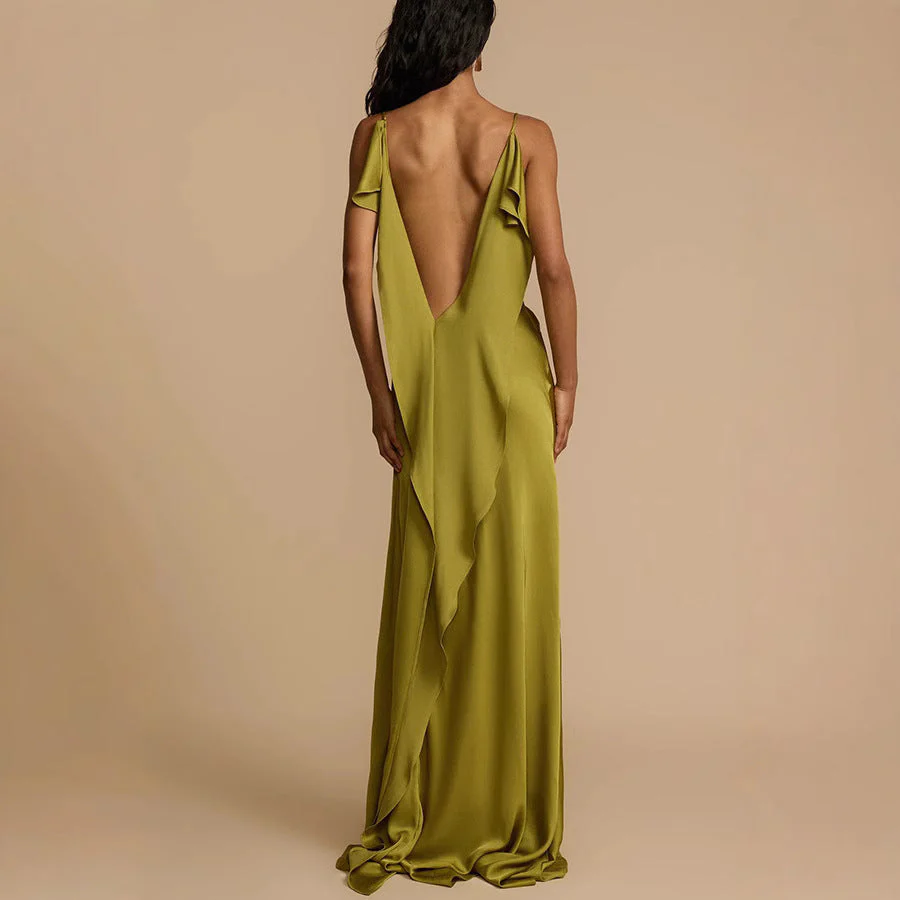 Ladies Slip Dress – Luxury Fabric – Cowl Neck – Spaghetti Straps – Slit – Loose Fit - Image 3