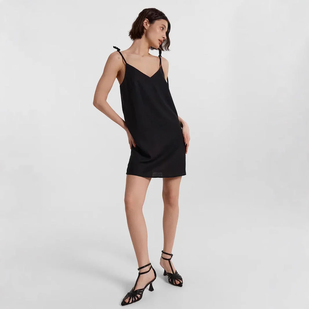 Ladies Slip Dress – Luxury Fabric – Slim Fit – V-Neck – Spaghetti Straps with Bow - Image 2