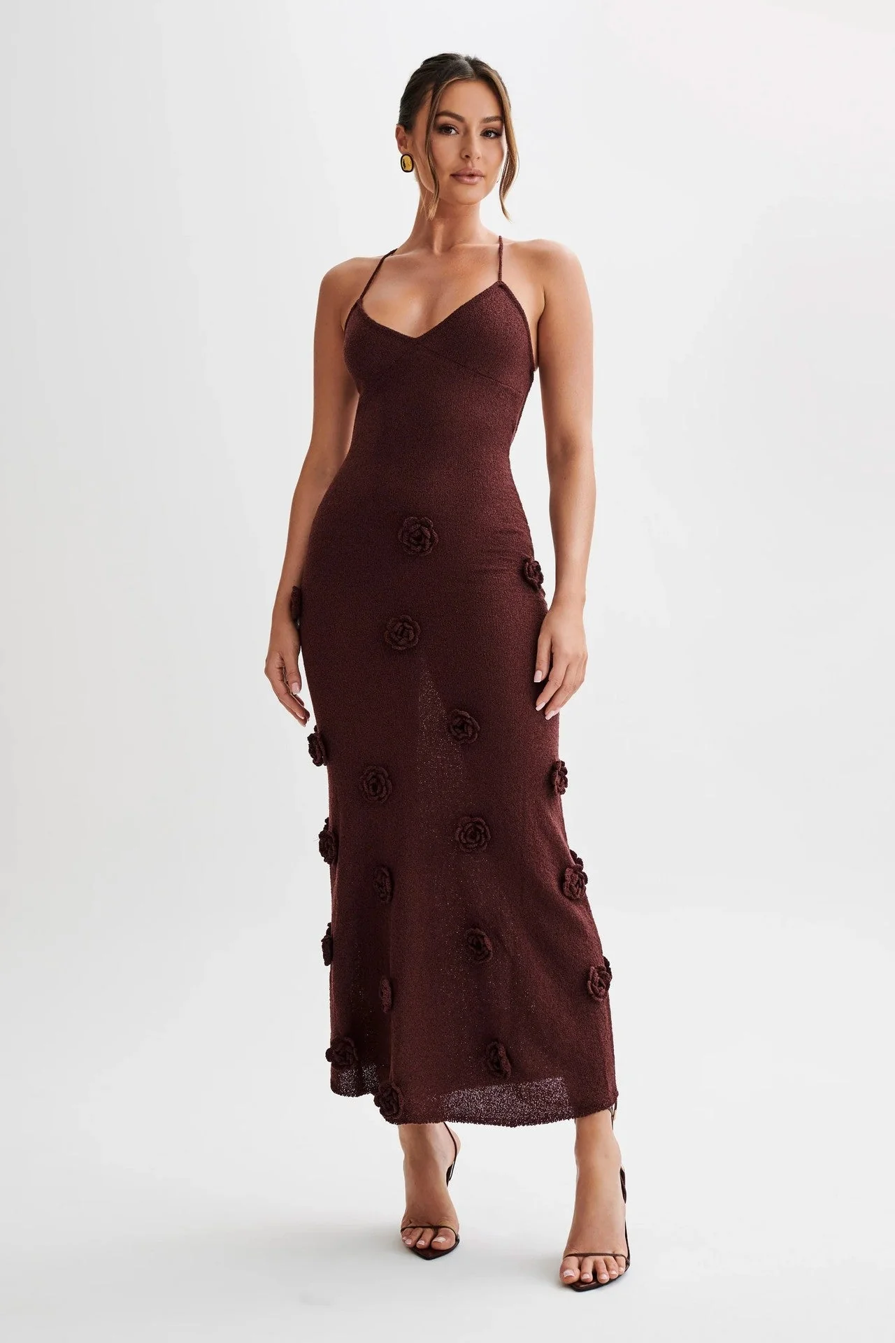 Ladies Slip Dress – Slim Fit – Soft Knit – Open Back – 3D Flower Embroidery - Image 3